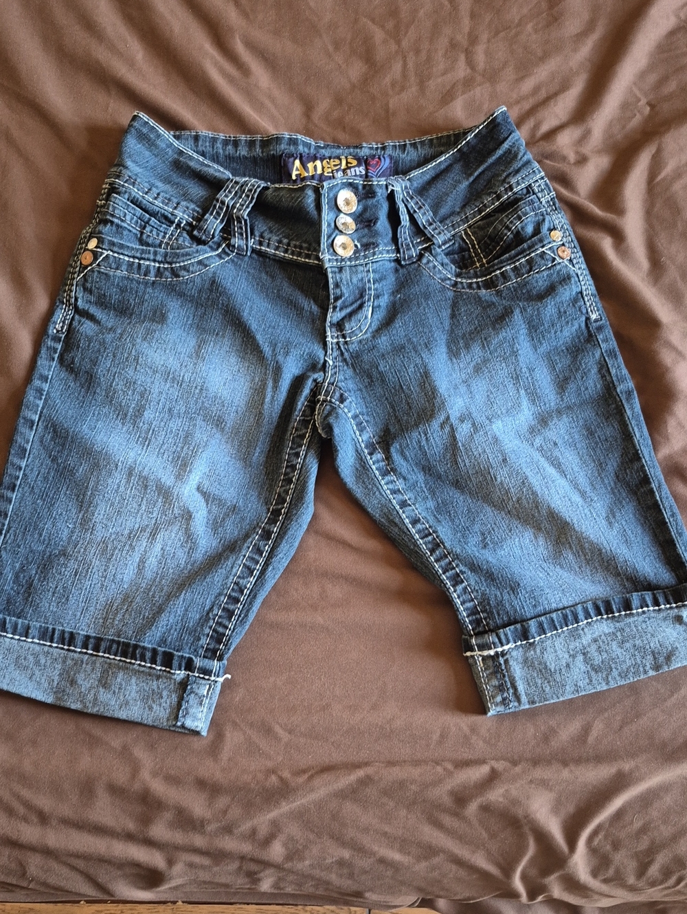 Angels Women's Dark Blue Denim Cuffed Jean Shorts